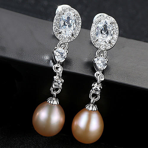 Sterling silver real pearl dangle earrings