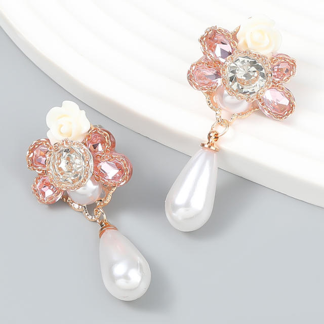 Spring design pearl drop flower earrings