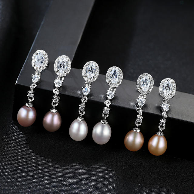 Sterling silver real pearl dangle earrings