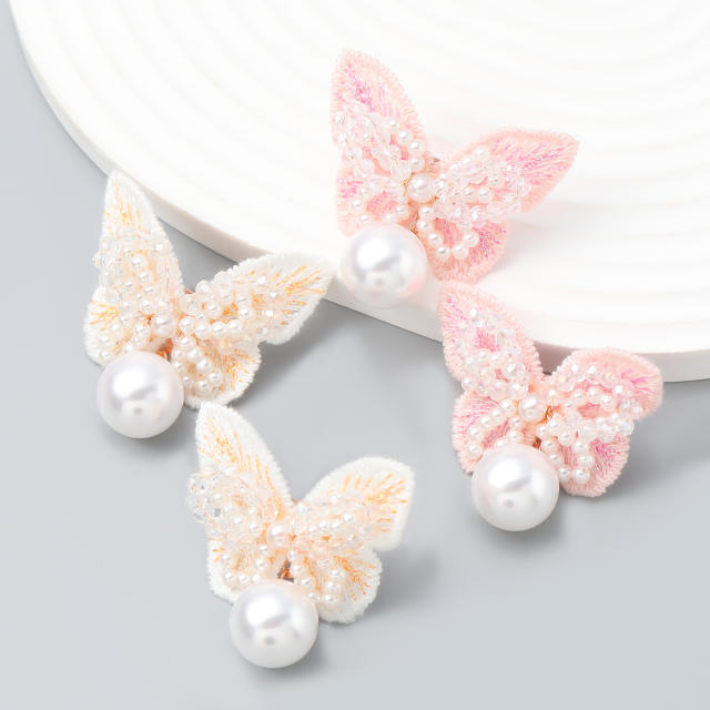 Spring pearl beads butterfly earrings