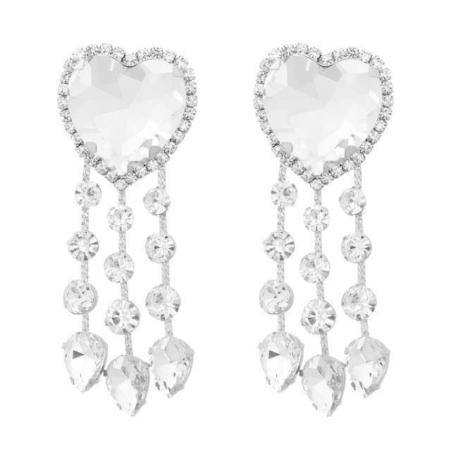 Elegant super delicate glass crystal statement heart tassel earrings