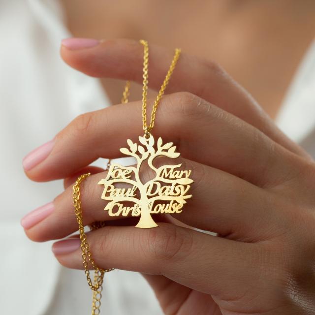 Classic life tree custom name stainless steel necklace