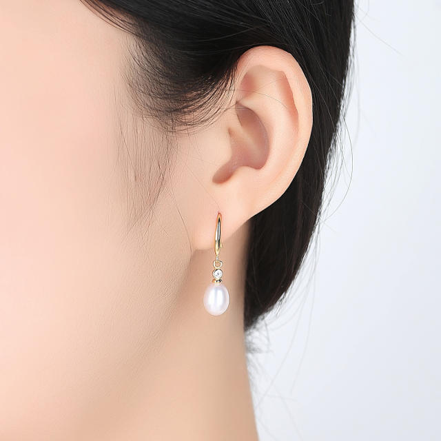 Sterling silver real pearl drop earrings