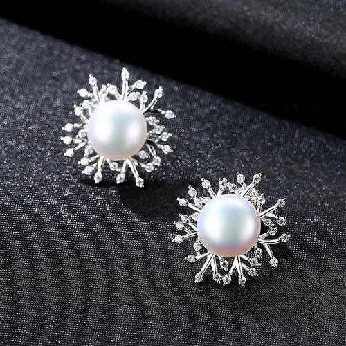 Sterling silver cubic zircon pearl studs earrings