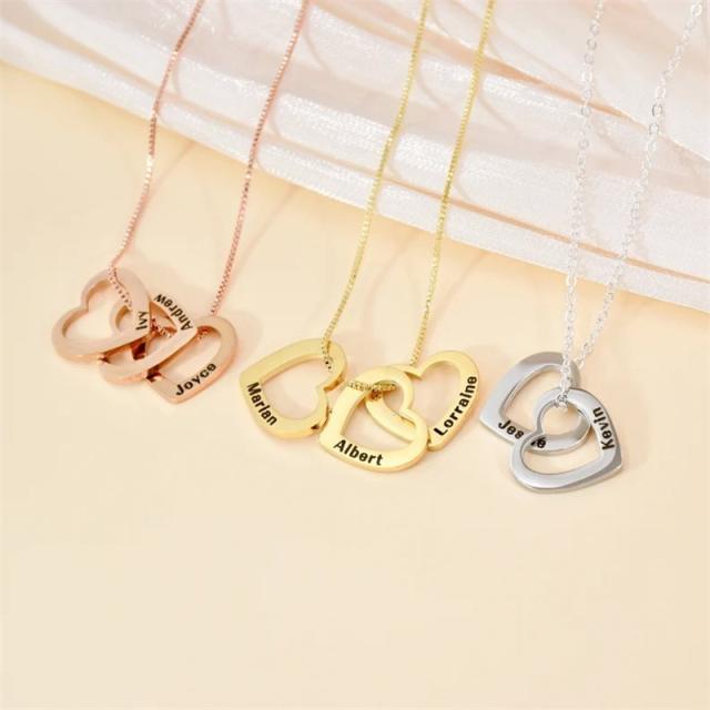 Personality hollow heart engraved name stainless steel necklace