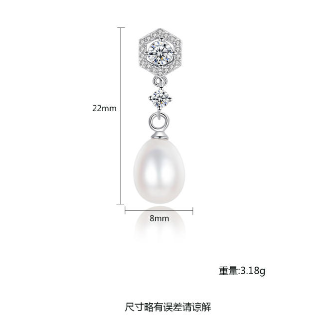 Sterling silver real pearl drop earrings