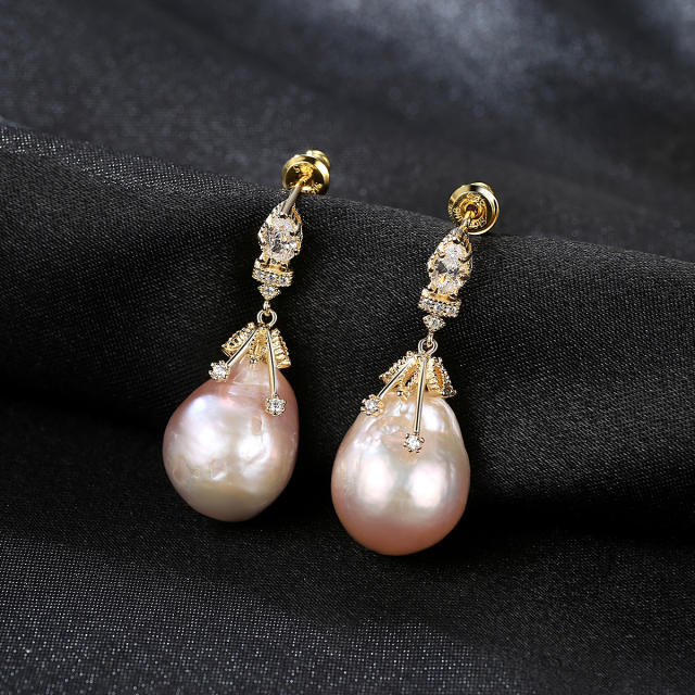 Sterling silver baroque pearl drop earrings