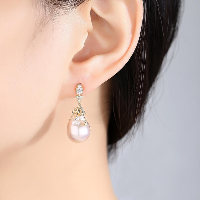 Sterling silver baroque pearl drop earrings
