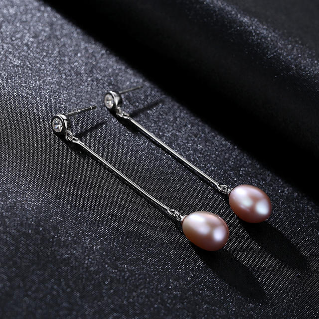 Sterling silver real pearl long earrings