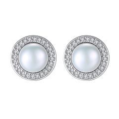 Chic design sterling silver real pearl studs earrings