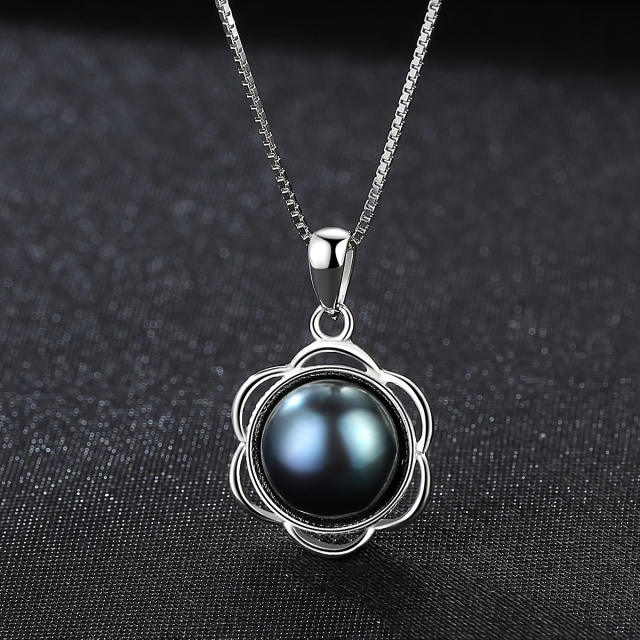 Sterling silver black pearl necklace