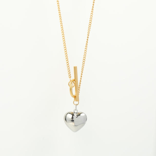 INS trend two tone heart pendant toggle necklace