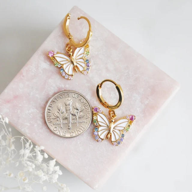 Vintage elegant white enamel color cubic zircon butterfly copper necklace