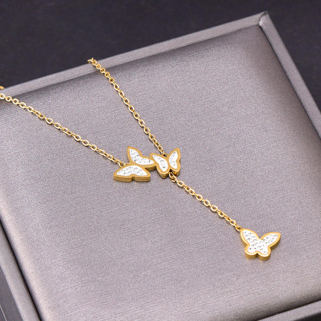 Elegant butterfly stainless steel lariet necklace