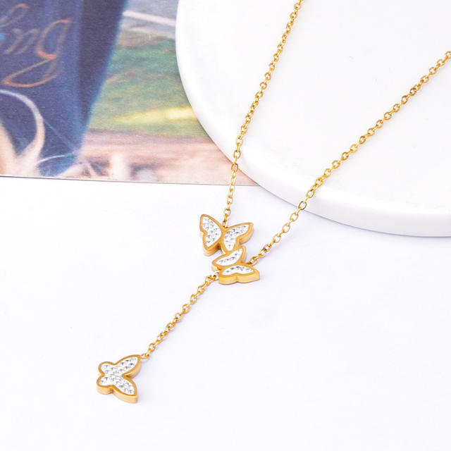 Elegant butterfly stainless steel lariet necklace