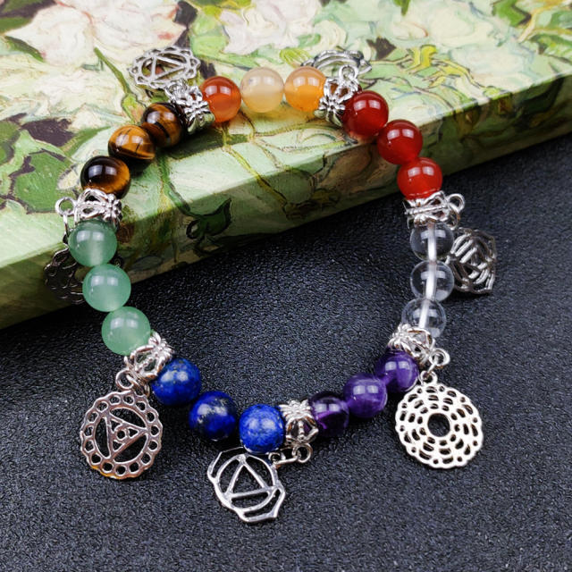 Rainbow color natural bead chakra bracelet