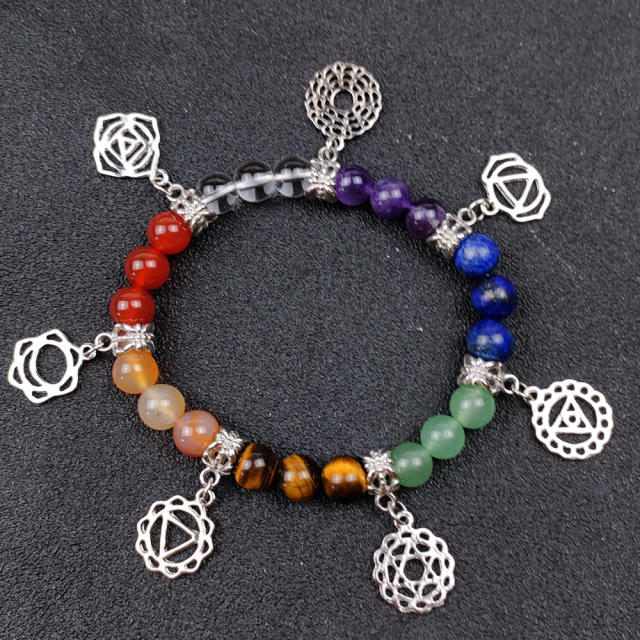 Rainbow color natural bead chakra bracelet