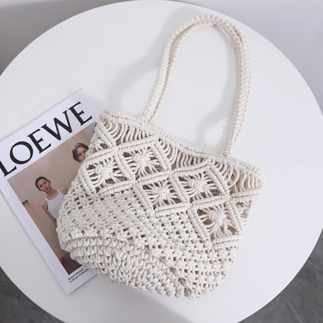 Popular plain color straw design long handle tote bag