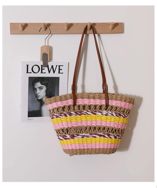 Vintage french trend colorful rope starw tote bag