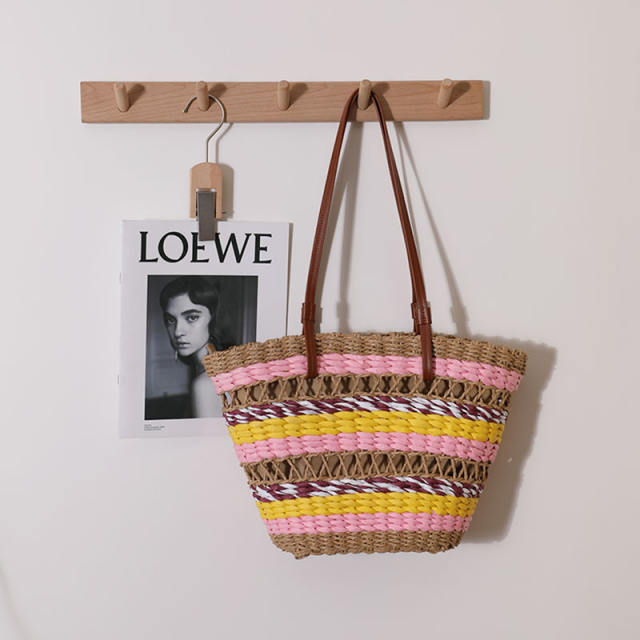 Vintage french trend colorful rope starw tote bag