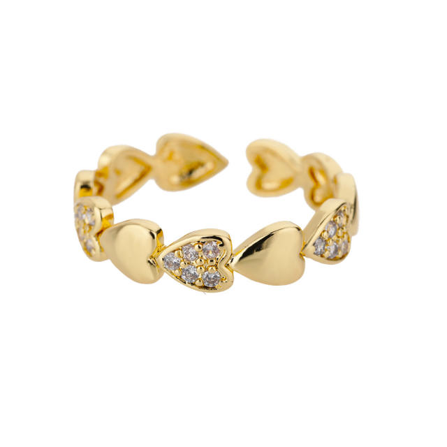 Easy match gold plated copper heart series adjustable rings