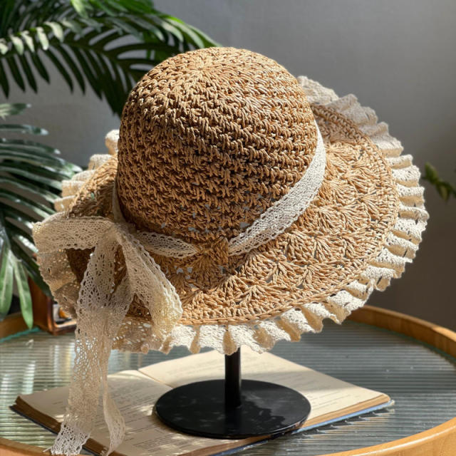 Summer design sweet lace edge straw hat