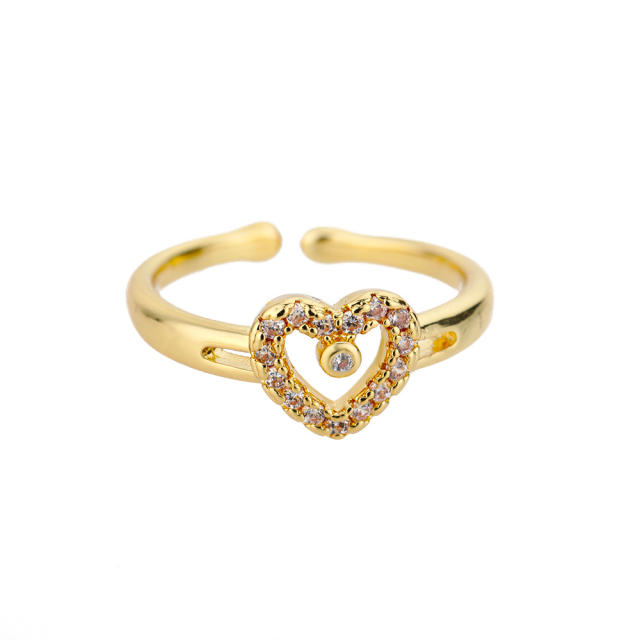 Easy match gold plated copper heart series adjustable rings