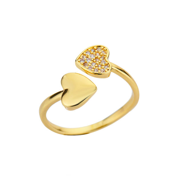 Easy match gold plated copper heart series adjustable rings