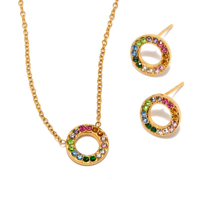 Delicate rainbow cubic zircon circle stainless steel necklace