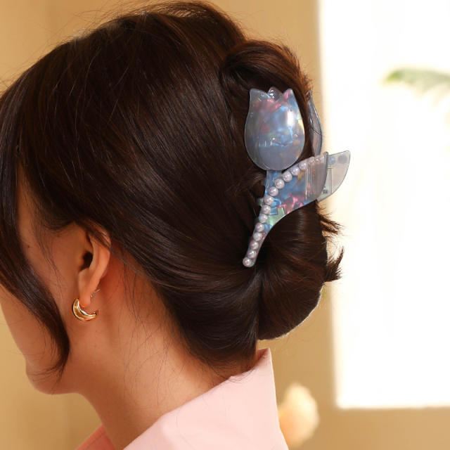 Spring design tulip design flower hair claw clips 10.5cm