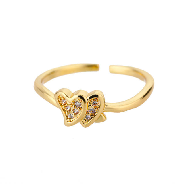 Easy match gold plated copper heart series adjustable rings