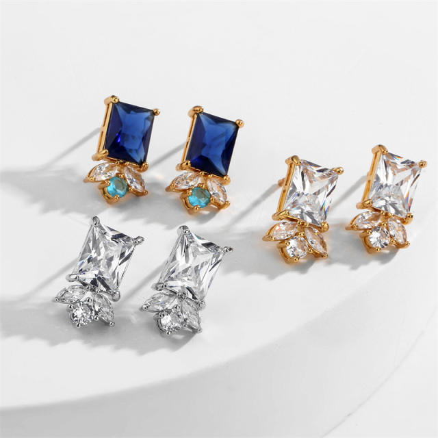 Occident fashion sapphire cubic zircon copper studs earrings