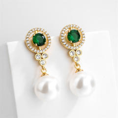 Elegant color cubic zircon pearl drop earrings