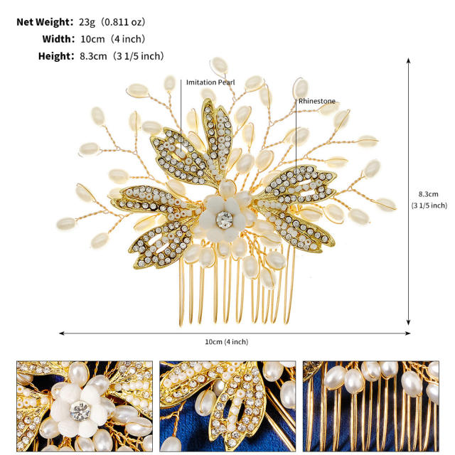 Chinese trend gold color leaf pearl hair combs