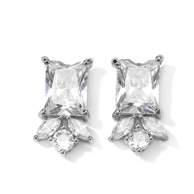 Occident fashion sapphire cubic zircon copper studs earrings