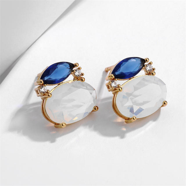 Korean fashion easy match cubic zircon copper studs earrings