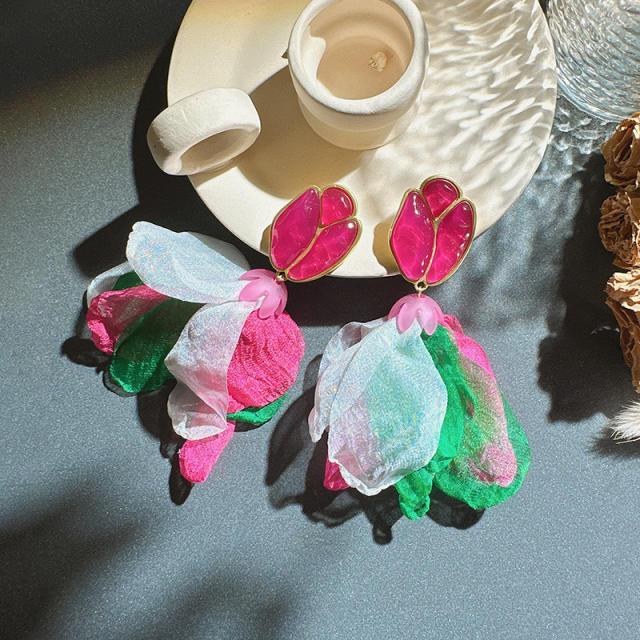 Boho color fabric flower summer earrings