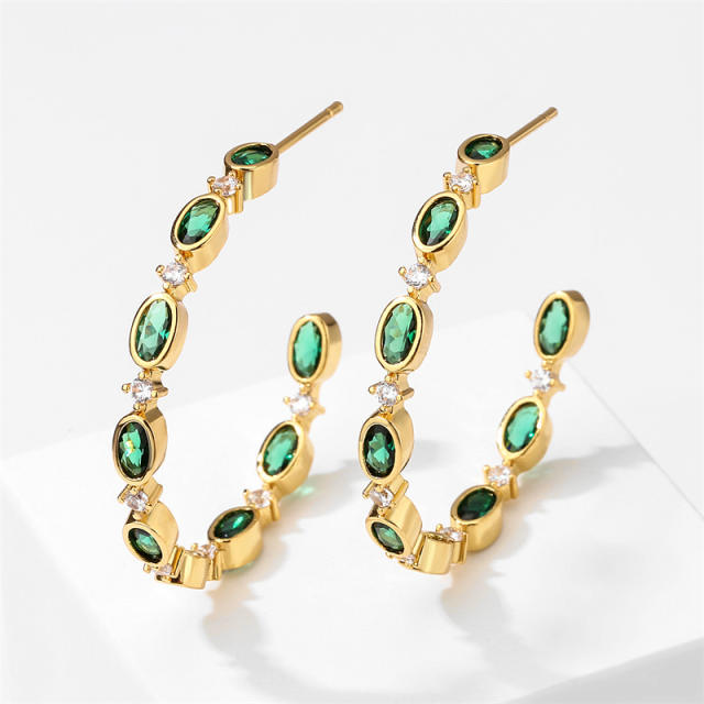 Occident fashion color cubic zircon gold plated copper hoop earrings