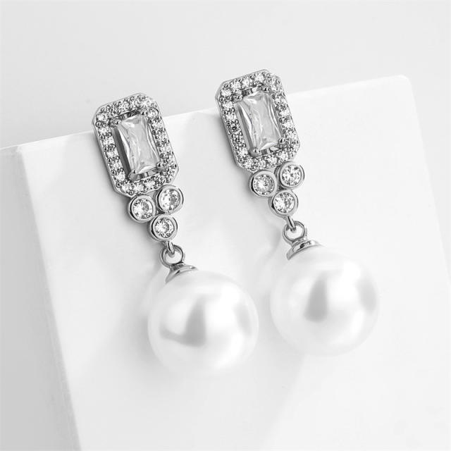 Chic design water pearl drop cubic zircon dangle earrings