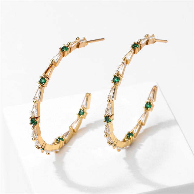 INS color cubic zircon gold plated copper hoop earrings