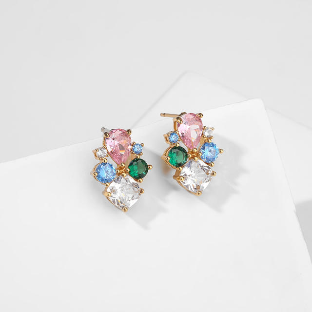 Occident fashion color cubic zircon copper studs earrings
