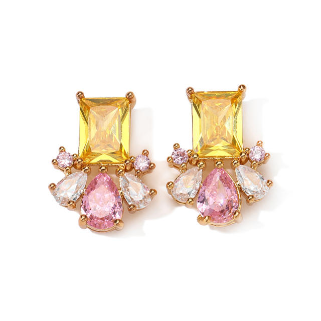 Spring pink cubic zircon copper studs earrings