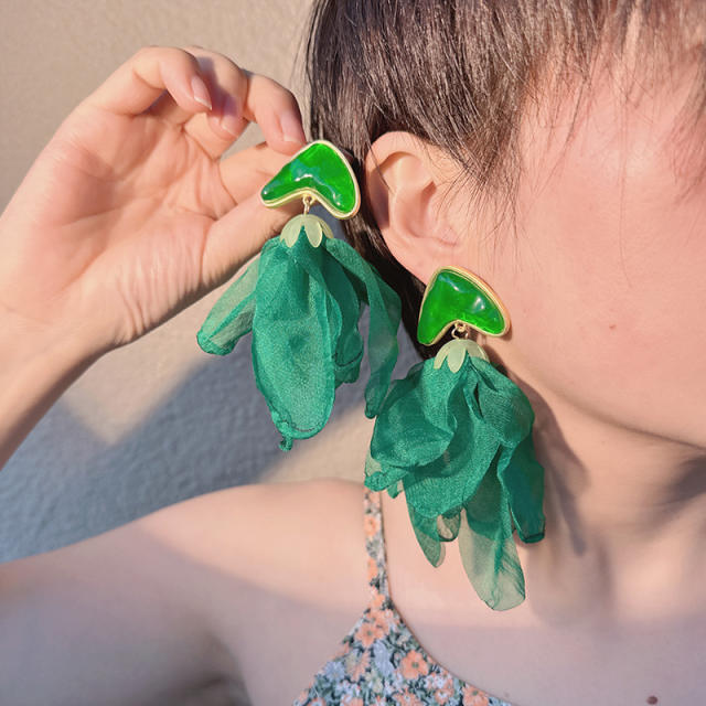 Summer design boho heart fabric flower earrings