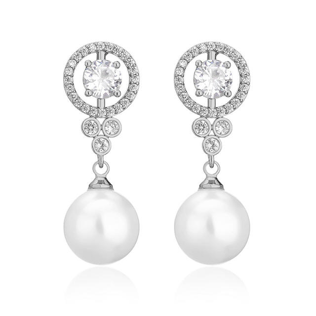 Elegant color cubic zircon pearl drop earrings