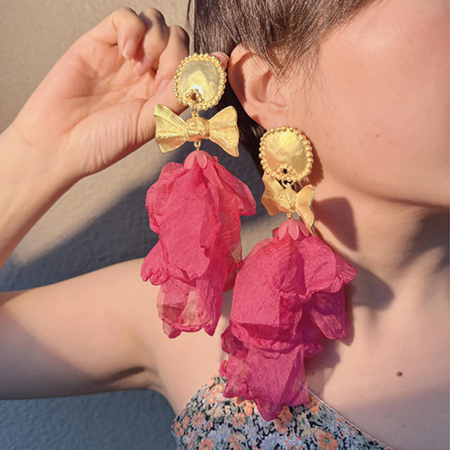 Boho creative colorful fabric long earrings