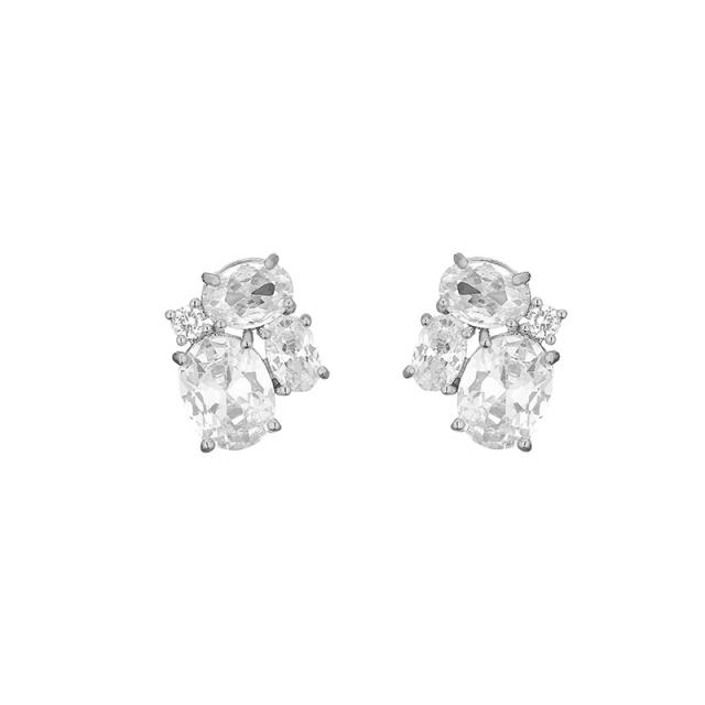Occident fashion color matching cubic zircon copper studs earrings