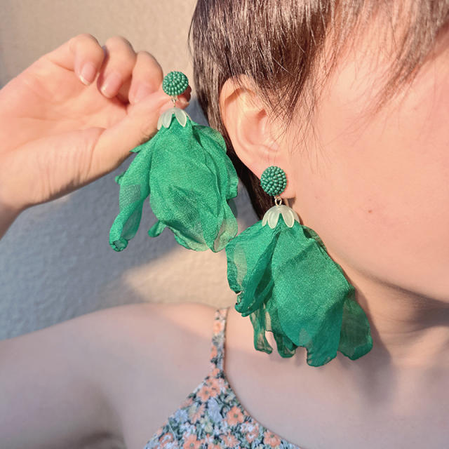 Creative colorful fabric flower long earrings