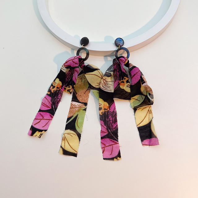 Personality handmade colorful fabric boho earrings