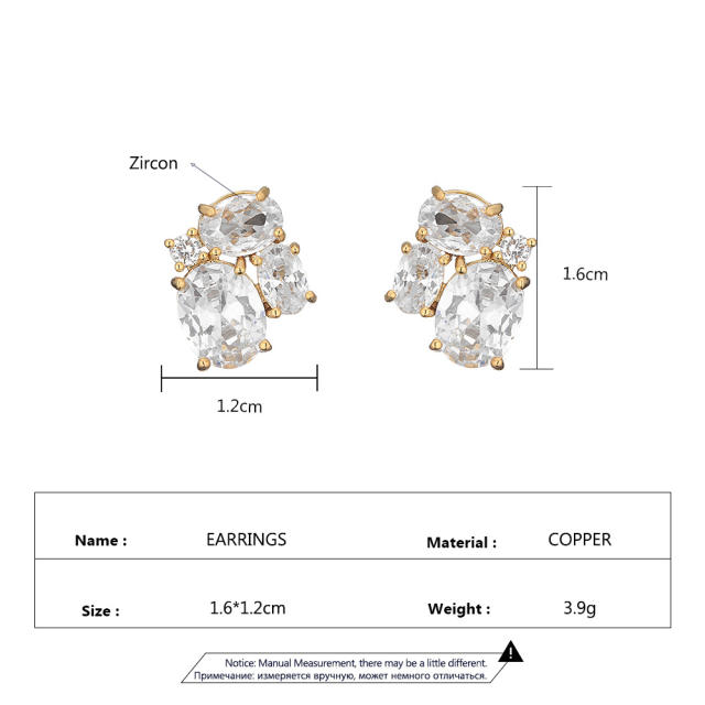 Occident fashion color matching cubic zircon copper studs earrings