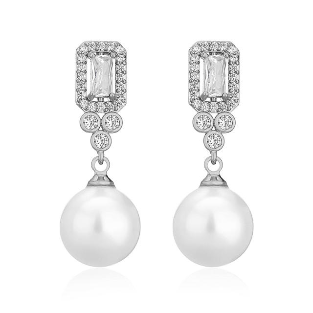 Chic design water pearl drop cubic zircon dangle earrings